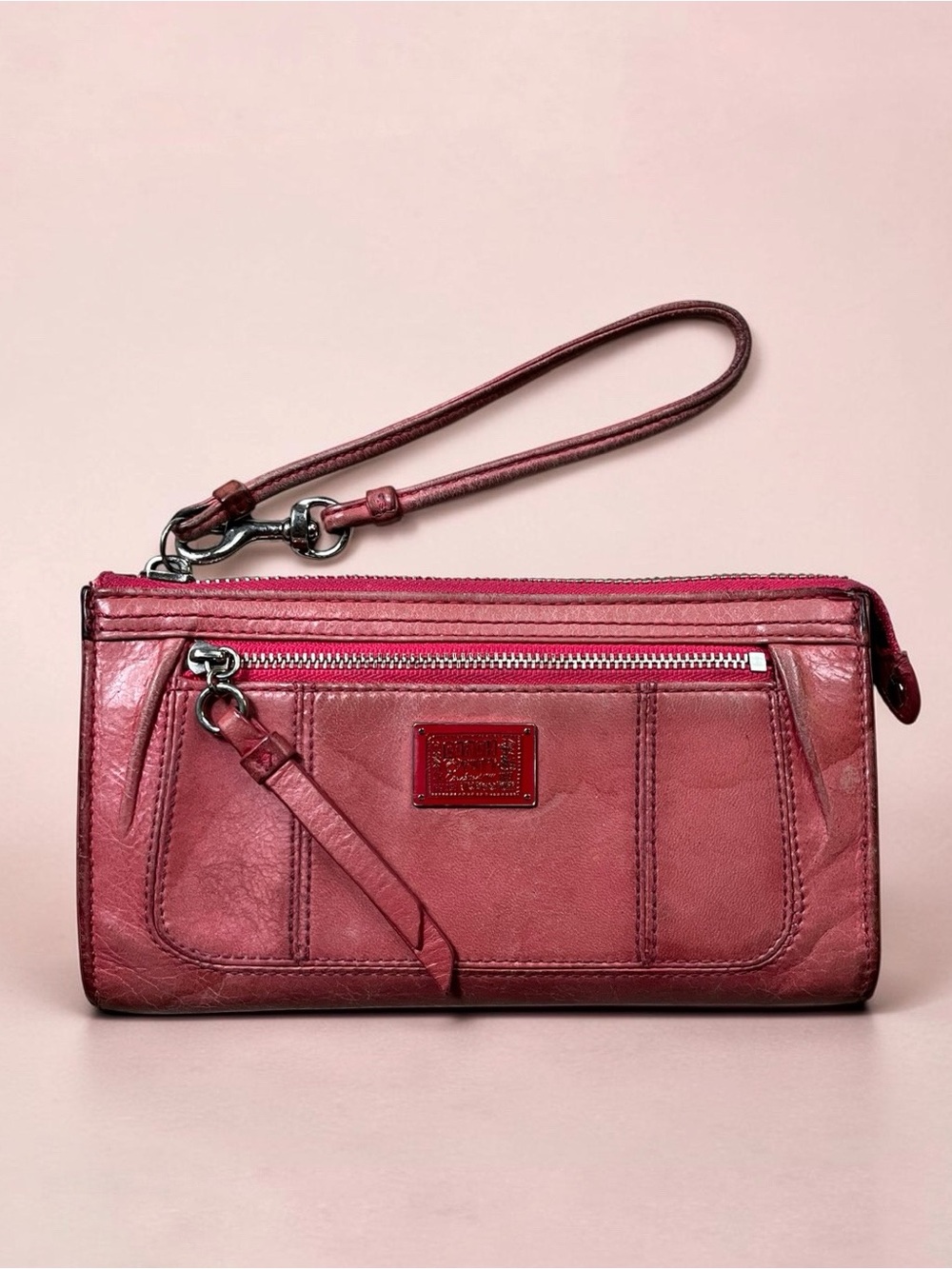Coach Poppy Raspberry Pink Leather Wristlet Wallet Clutch
